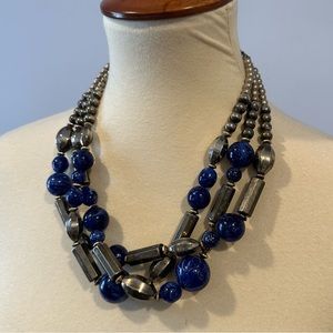Designed by Paula Vintage Metal and Space Age Galaxy Blue Acrylic Bead Necklace